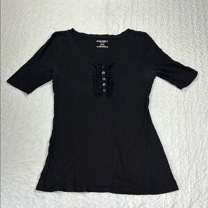 Old Navy Black Fitted Buttoned Ruffle Blouse size medium
